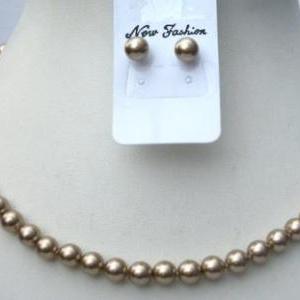 Swarovski Bronze Necklace Set Stud Pearls Earrings..