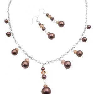 Inexpensive Swarovski Brown Pearls Necklace Set..