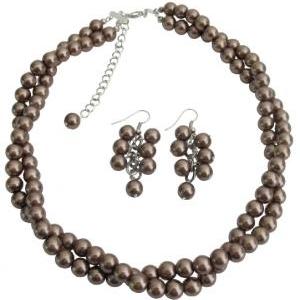 Twisted Necklace Brown Pearls Bridesmaid Jewelry..