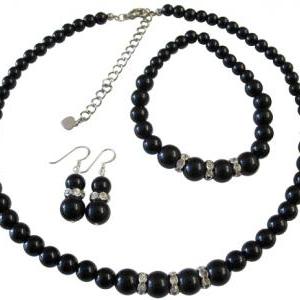 Black Pearls Jewelry Set Immitation Pearls..