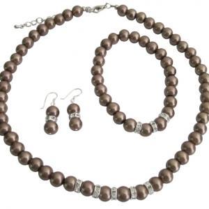 Bronze Brown Pearls Bridesmaide Jewelry Set..