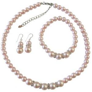 Pink Pearl Jewelry Set Bridal Bridsemaid Faux Pink..