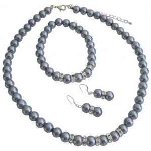 Bridemaides Pearl Jewelry Set Grey Faux Pearl..