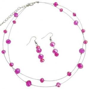 Double Stranded Illusion Pink Crystal Necklace Set