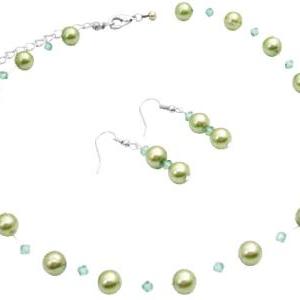 Prom Bridesmaid Bridal Jewelry Green Pearls..