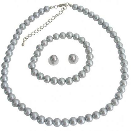 Gray Pearls Wedding Statement Necklace Bridal..