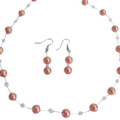 Graduation Necklace Set Prom Jewelry Orange Pearls..