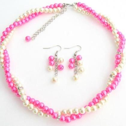 Pink Ivory Bridesmaid Jewelry Set Necklace..