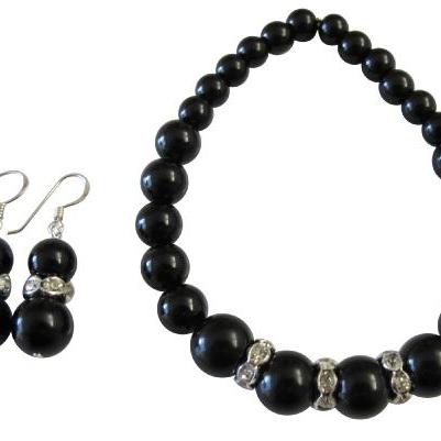 Handmade Stretchable Black Pearl Bracelet Matching..