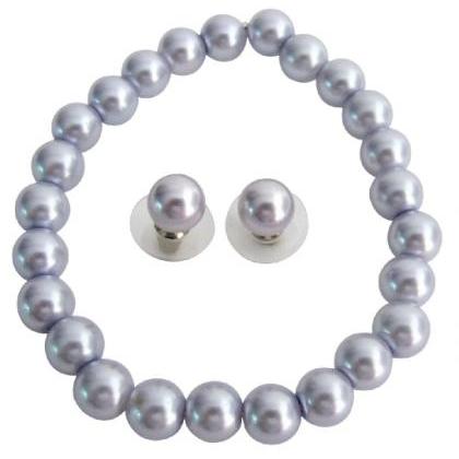 Stretchable Bracelet Stud Earrings Lavender Pearls..