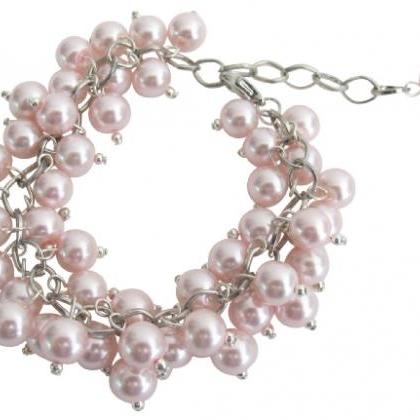 Chunky Cluster Beaded Bracelet In Soft Pink..