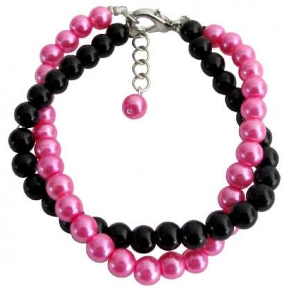 Black And Fuchsia Pearls Jewelry Twisted Bracelet..