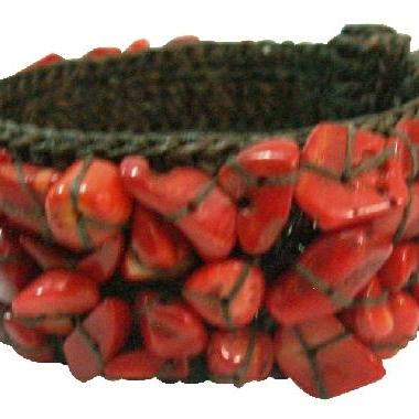 Inexpensive Cotton Rope Red Coral Wire Cuff..