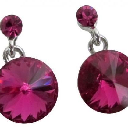 Shimmery Fuchsia Crystals Stud Earrings Gorgeous..