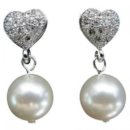 White Pearl Heart Surgical Post Earrings