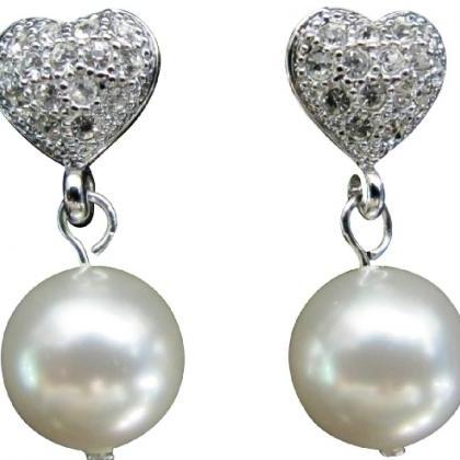 White Pearl Heart Surgical Post Earrings
