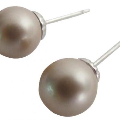 Classic Rich Champagne Color Pearl Stud Earrings..