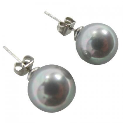Lite Gray 12mm Oyster Shell Pearl Stud Earring..