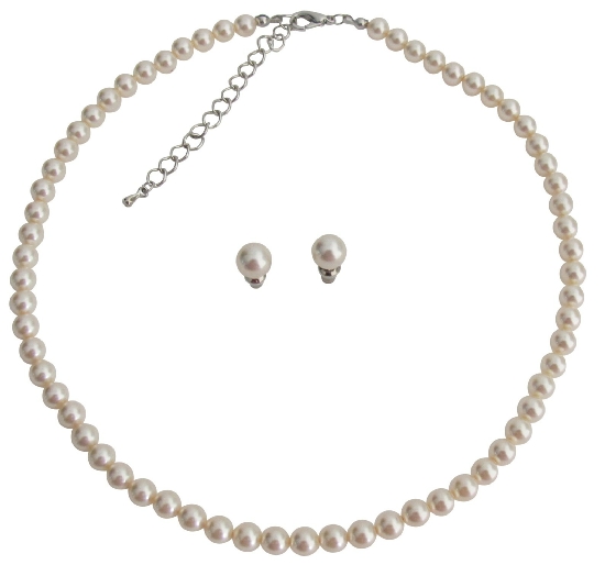 Elegant Sophisticated Ivory Pearl Necklace With Stud Earrings Set