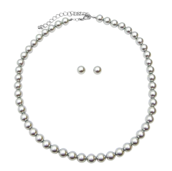 Lite Grey Pearls Necklace Set Stud Pearls Earrings 6mm Pearls Jewelry