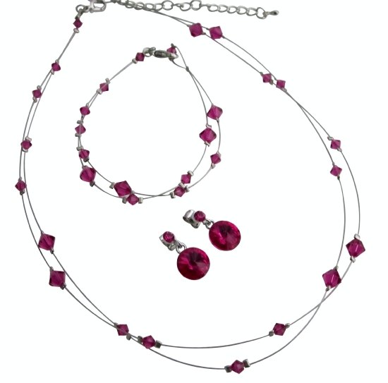 Fabulous Crystals Fuchsia Jewelry Bridal Prom Bridesmaid Complete Set