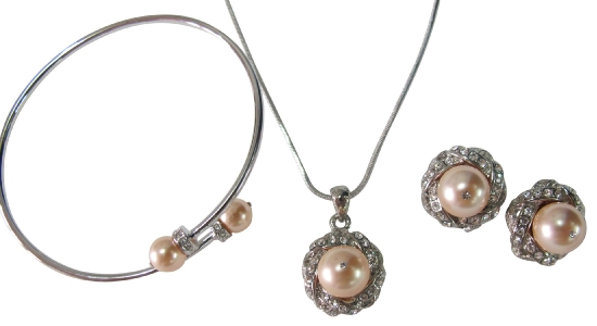 Bridesmaid Jewelry Gift Necklace Earrings Bracelet In Peach Pearl