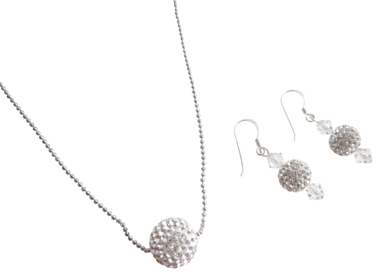 Silver 12mm Swarovski Rhinestone Pave Ball Beads Wedding Jewelry Set