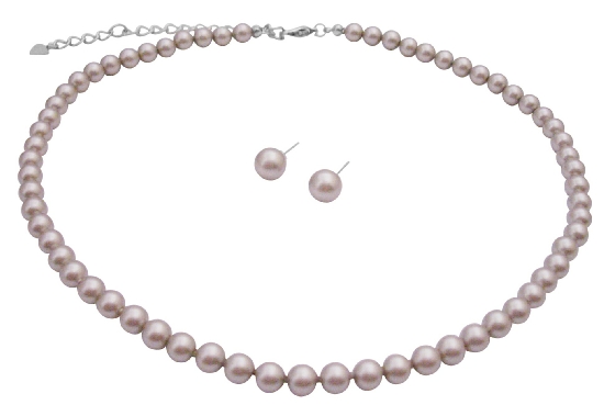 Glorious Exquisite Designed Platinum Champagne Pearl Necklace With Stud Earrings