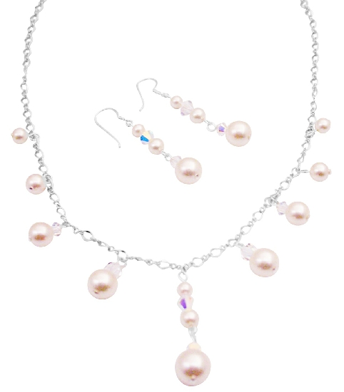 Lustrous Ivory Pearls Ab Crystals Bridesmaid Bridal Jewelry Set