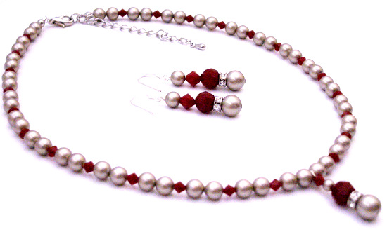 Platinum Champagne Pearls W/ Coral Red Crystals Low Prices