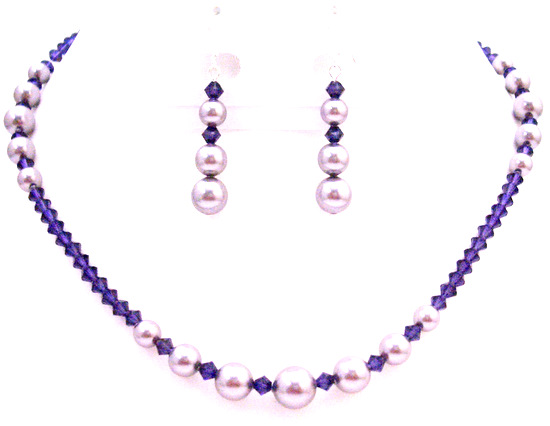 Passion Jewelry Set Swarovski Mauve Pearls Purple Velvet Crystals Set