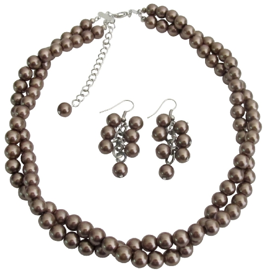 Twisted Necklace Brown Pearls Bridesmaid Jewelry Set Other Colors Available