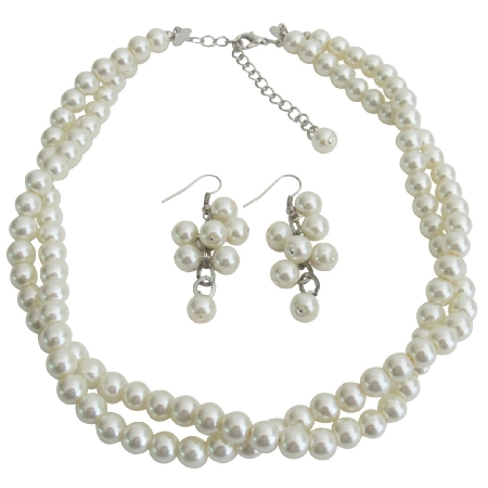 Ivory Pearl Twisted Necklace With Matching Grape Earrings Perfect Gorgeous Jewelry