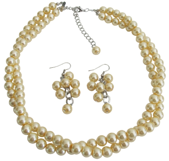 Maid Of Honor Jewelry In Yellow Pearls Twisted Necklace With Grape Earrings