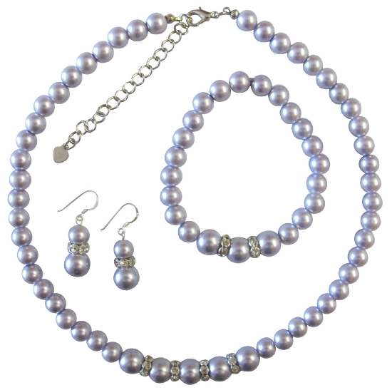 Lavender Pearls Jewelry Set Faux Lavender Pearl Bridemaides Sterling Silver 92.5 Earrings W/ Stretchable Bracelet