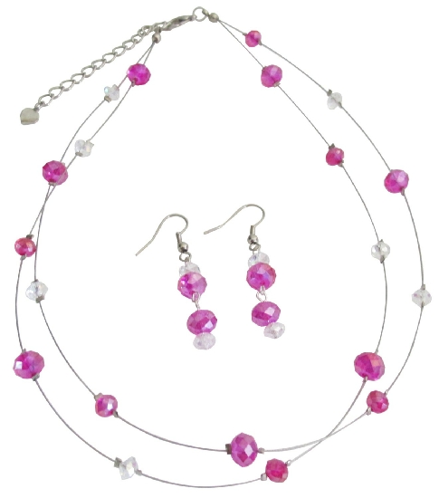 Wedding Jewelry Bridesmaid Pink Necklace With Dangling Earrings