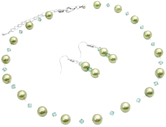 Prom Bridesmaid Bridal Jewelry Green Pearls Swarovski Erinite Crystals
