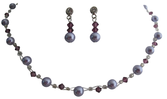 Gorgeous Bridal Jewelry Lavender Pearls With Amethyst Crystals