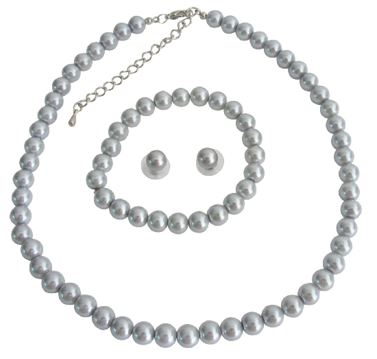 Gray Pearls Wedding Statement Necklace Bridal Jewelry Bridesmaid Necklace Earrings Bracelet