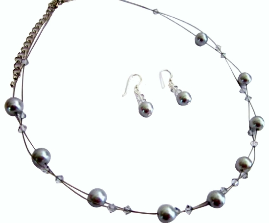 Wedding Jewelry Set Pewter Jewelry Silver Gray With Shadow Crystals