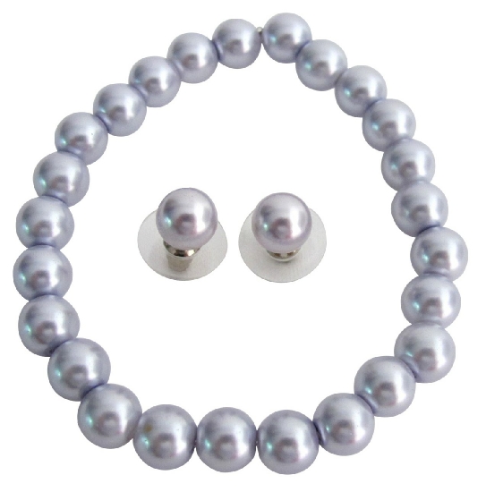 Stretchable Bracelet Stud Earrings Lavender Pearls Wedding Jewelry
