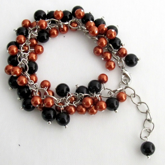 Halloween Style Bracelet Cluster Beaded Chunky Orange Black Pearls