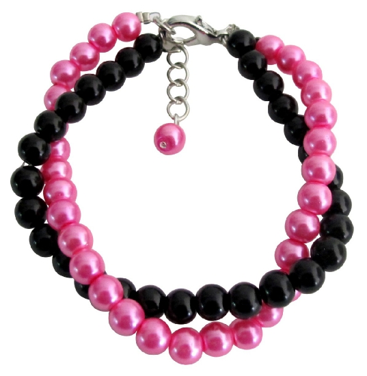 Black And Fuchsia Pearls Jewelry Twisted Bracelet Gift