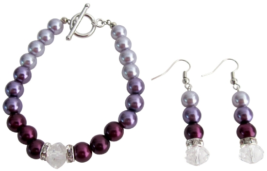 Modern Desing Wedding Jewelry In Plum Color Bracelet Earrings Set