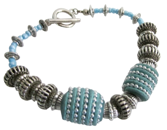 Shop Chunky Tribal Handmade Turquoise Blue Silver Beads Bracelet