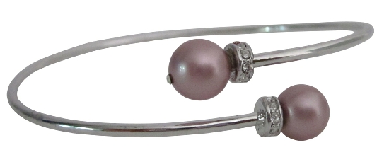 Anniversary Gift Powder Rose Color Pearls Silver Cuff Bracelet