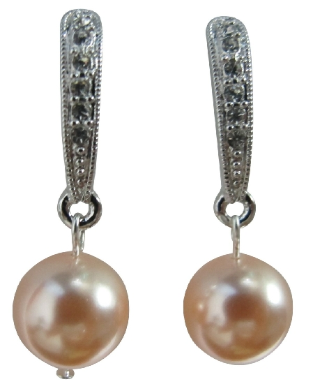 Adorable Fancy Surgical Post Peach Pearl Diamante Earrings