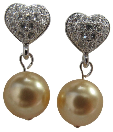 Fine Jewelry In Yellow Pearl Heart Post Earrings