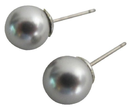 Bridesmaid Gift Swarovski 8mm Silver Gray Pearl Stud Earrings